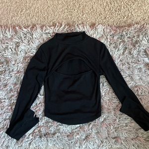 Black Cut Out Long Crop Tee